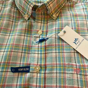 Southern Tide Plaid Button-Down Shirt in Teal, Yellow & Coral